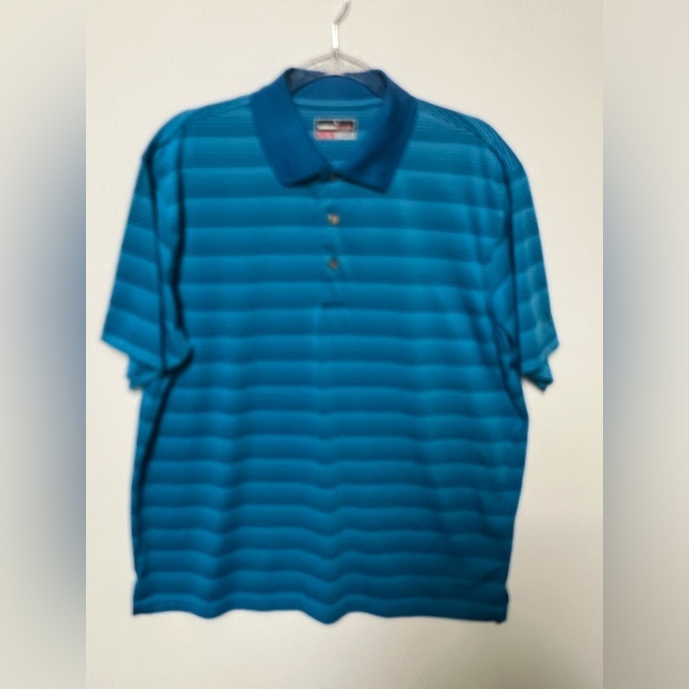 GRAND SLAM PERFORMANCE BLUE HORIZONTAL STRIPED GOLF POLO SHIRT - Picture 5 of 5